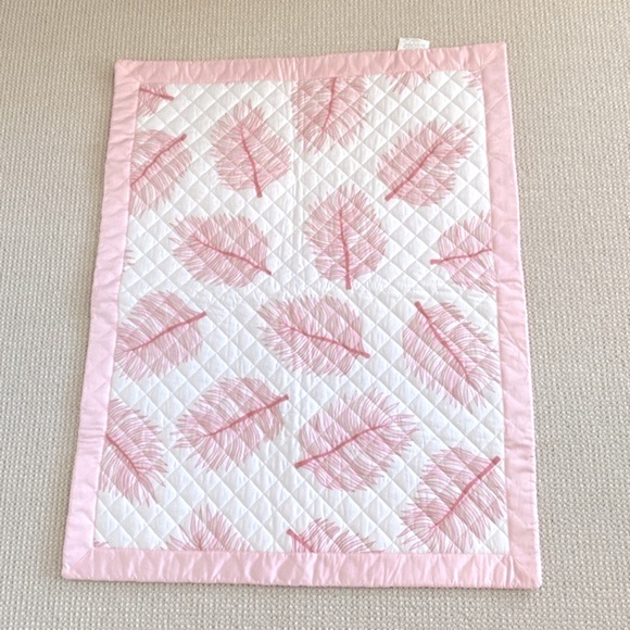 Matouk Baby Cotton Crib Quilt Blanket with Pink Leaf Motif in Pristine Condition